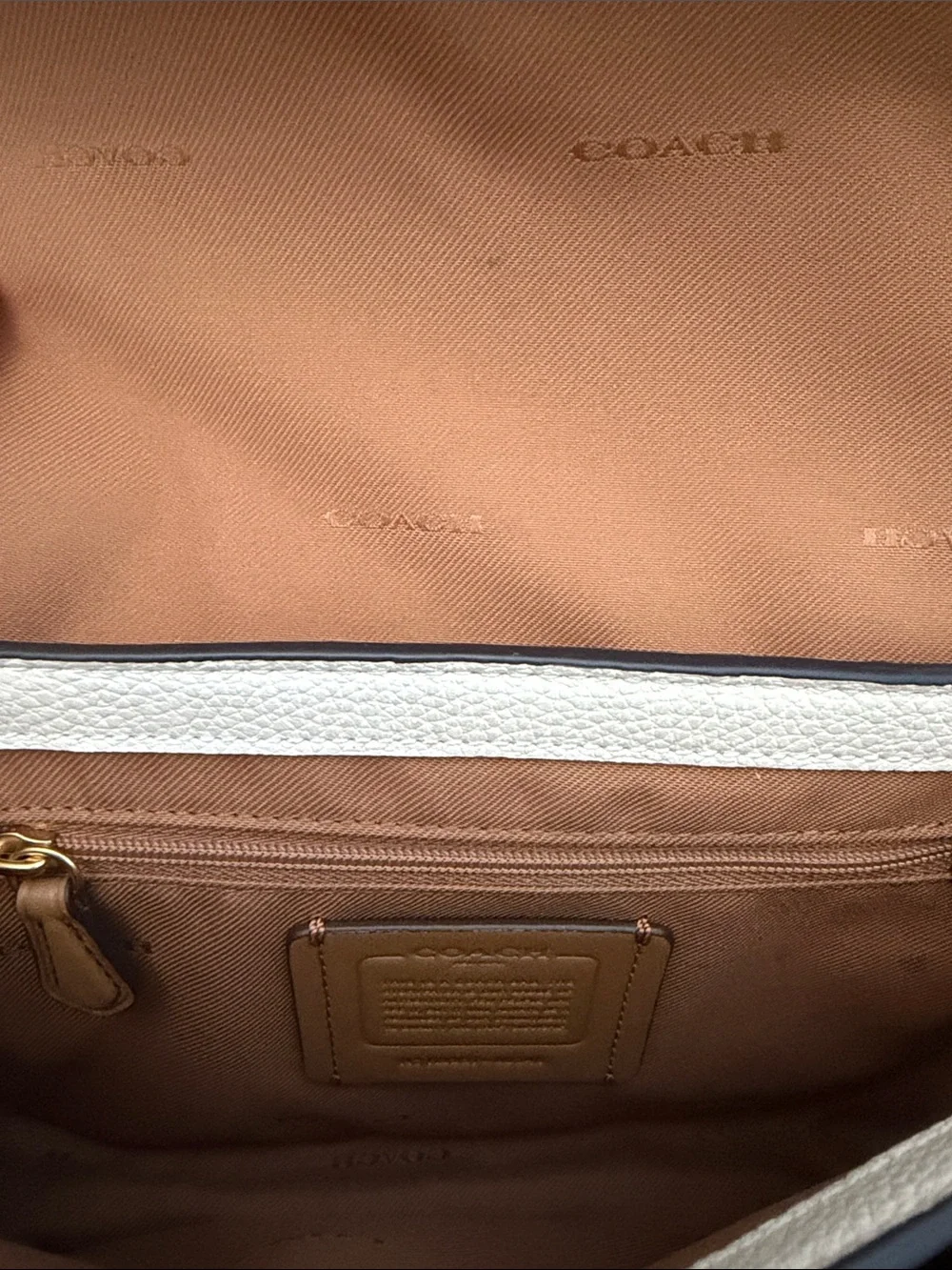 Coach Cream Pebbled Leather Crossbody with Gold Chain and Turnlock